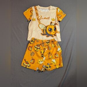 Kids Bee Print Orange Pajama Set